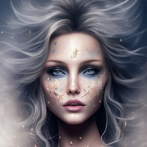 jolie visage de fée bleue, stars ,longs cheveux blonds ambiance bleutée,Character Design, magician