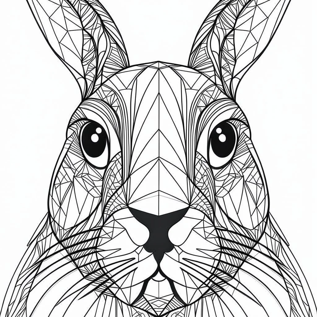 Rabbit, closeup, minimal lines, cartoon, mandala style, white back ground color, real style, realistic, minimalistic, minimal black line art, line art, crisp line art, unique coloring sheet, outlined, outline, crisp, crisp line edges, illustration, thin lines, crisp clear lines, line art, clean line art, unique, 8k, amazing, masterpiece, no colors, no dark color, no black color, avoid thick black, minimalistic line edges, pure white back ground, image character full fit to page,