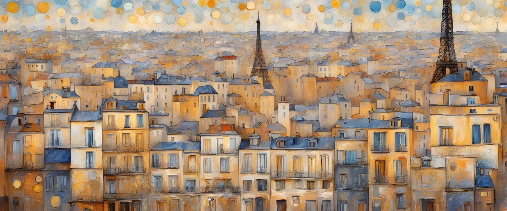 paris city view in gustav klimt style