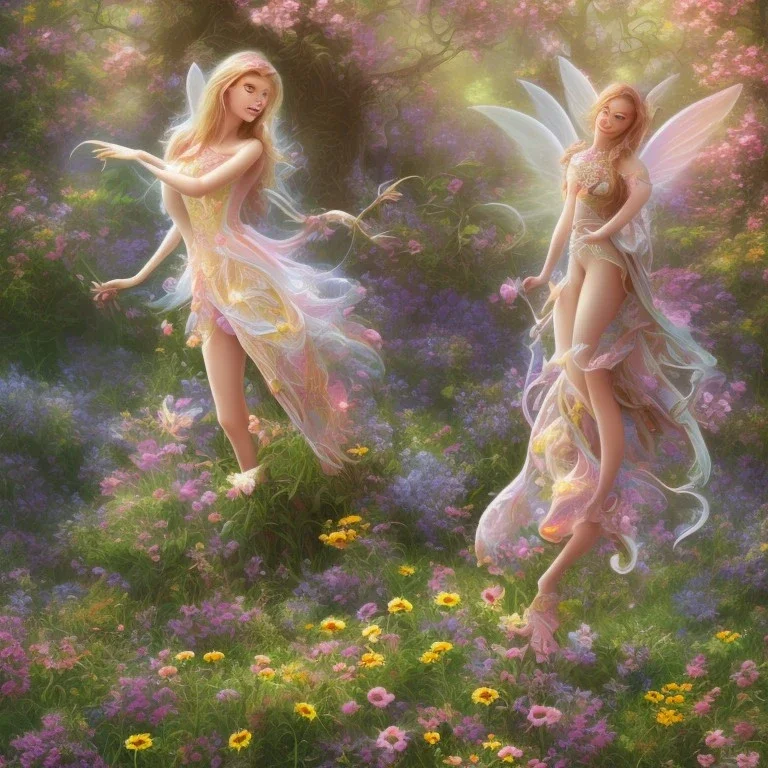 bright fairy in a flowery landscape