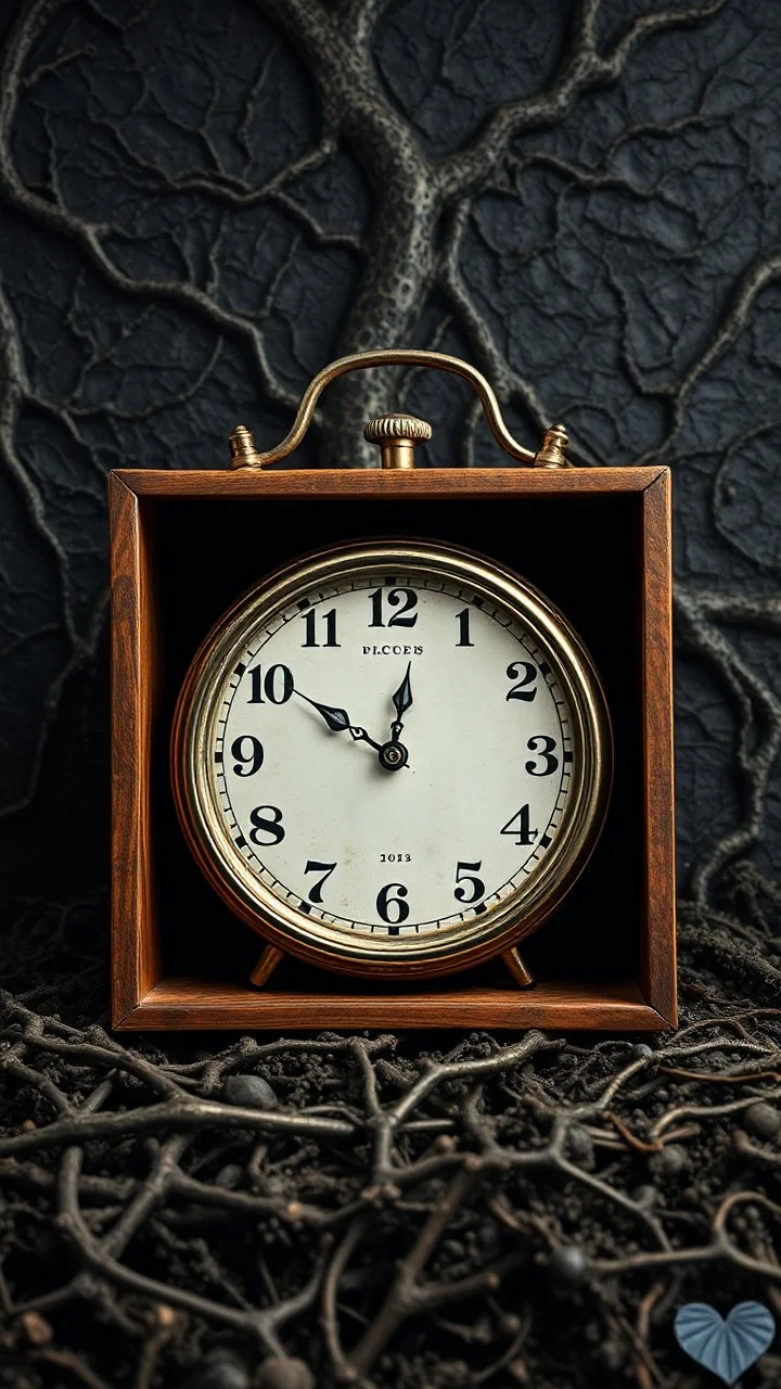 An old classic clock in a box without indicators in the background of black vein, human veins, mixing together a lot of them, like a forest, big and small veins a lot of them, an army helmet from WW2