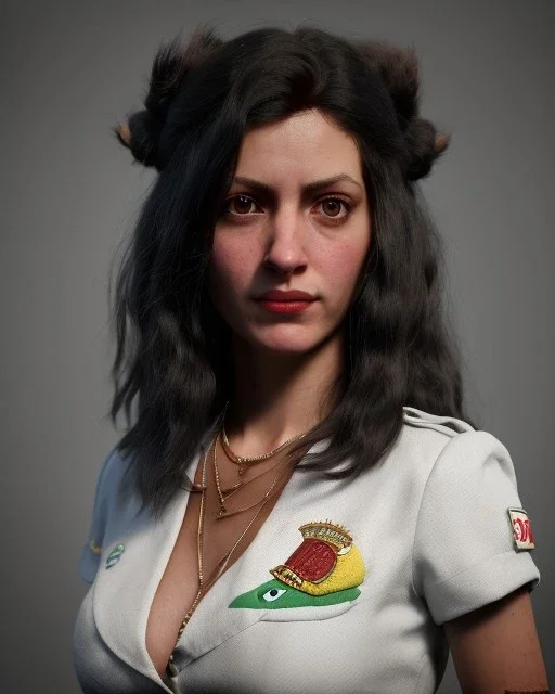 Portrait, spanish waitress woman with monster muppet mask that covers her entire head, retro style, Sesame Street style, black, smooth, unreal engine 5, god lights, ray tracing, RTX, lumen lighting, ultra detail, volumetric lighting, 3d.