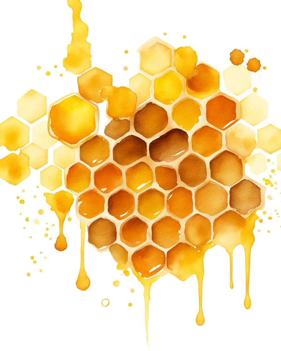 honey yellow background and honeycombs watercolor painted