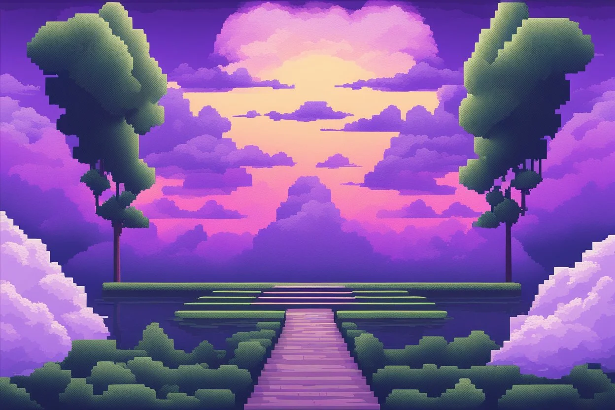 Symmetric Purple SKY WITH CLOUDS BACKGROUND Pixel Art