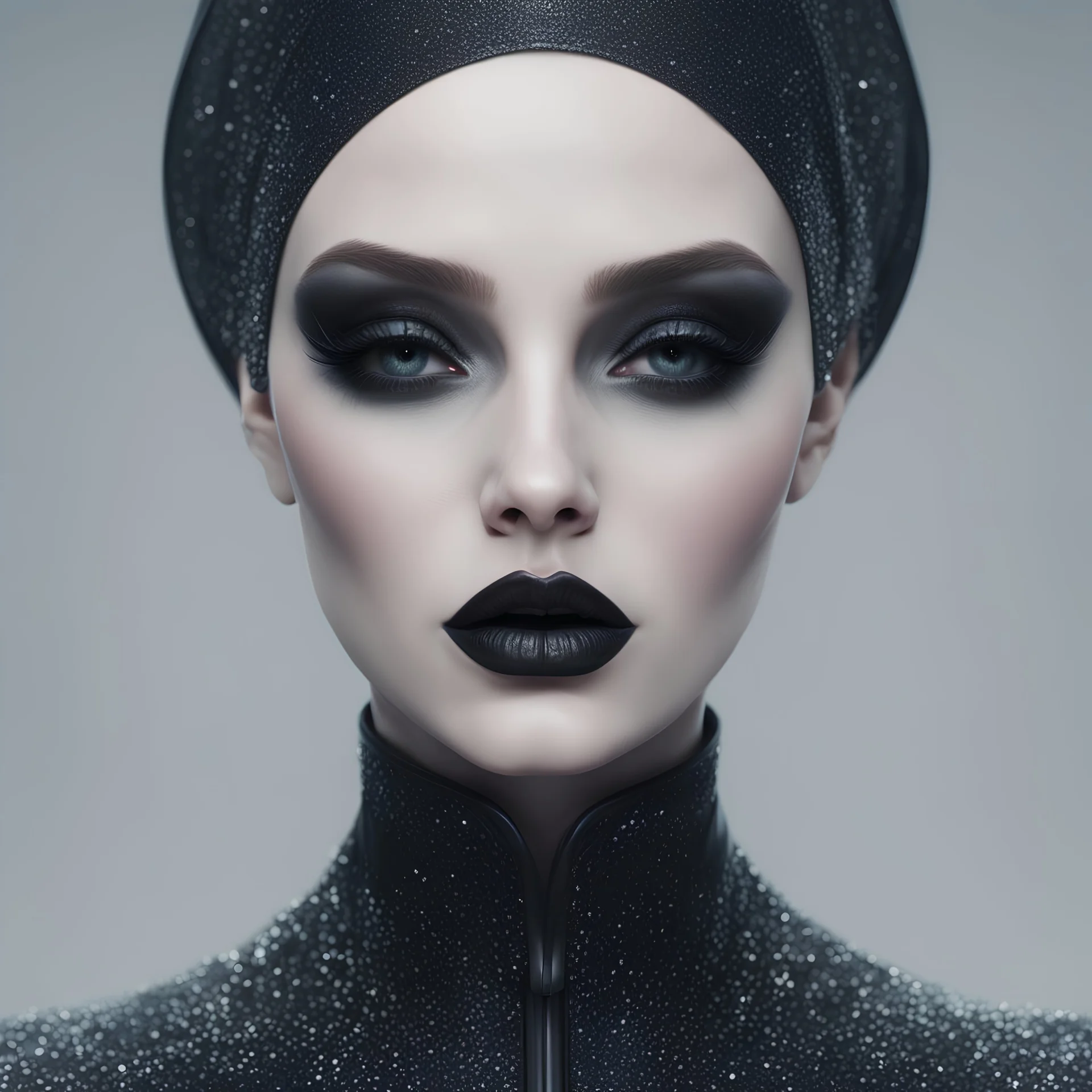 a close up of a person wearing a costume, digital art, inspired by Hedi Xandt, cgsociety contest winner, gothic art, yuri shwedoff and tom bagshaw, with black glossy lips, intricate costume design, zaha hadid octane highly render, nun fashion model, serge lutens, wearing intricate black choker, smooth 3d cg render, drag