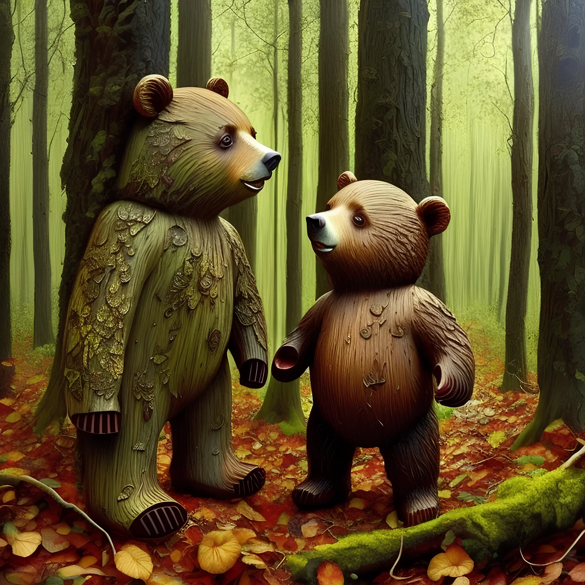 a little bear is dancing in the wood, healthy bear, sound eys, two healthy legs, two healthy feet, two healthy arms, two healthy hands, two healthy ears, naturalistic, realistic, style Michael Bond