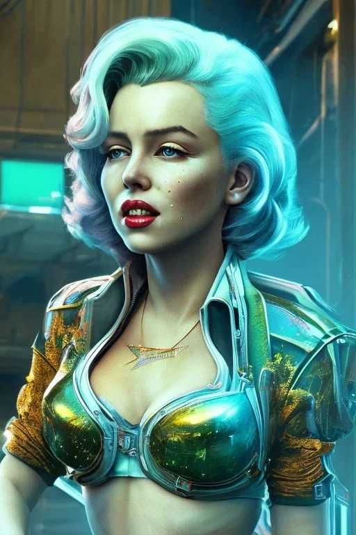 Marilyn Monroe, cyberpunk2077, photorealistic illustration, 4k