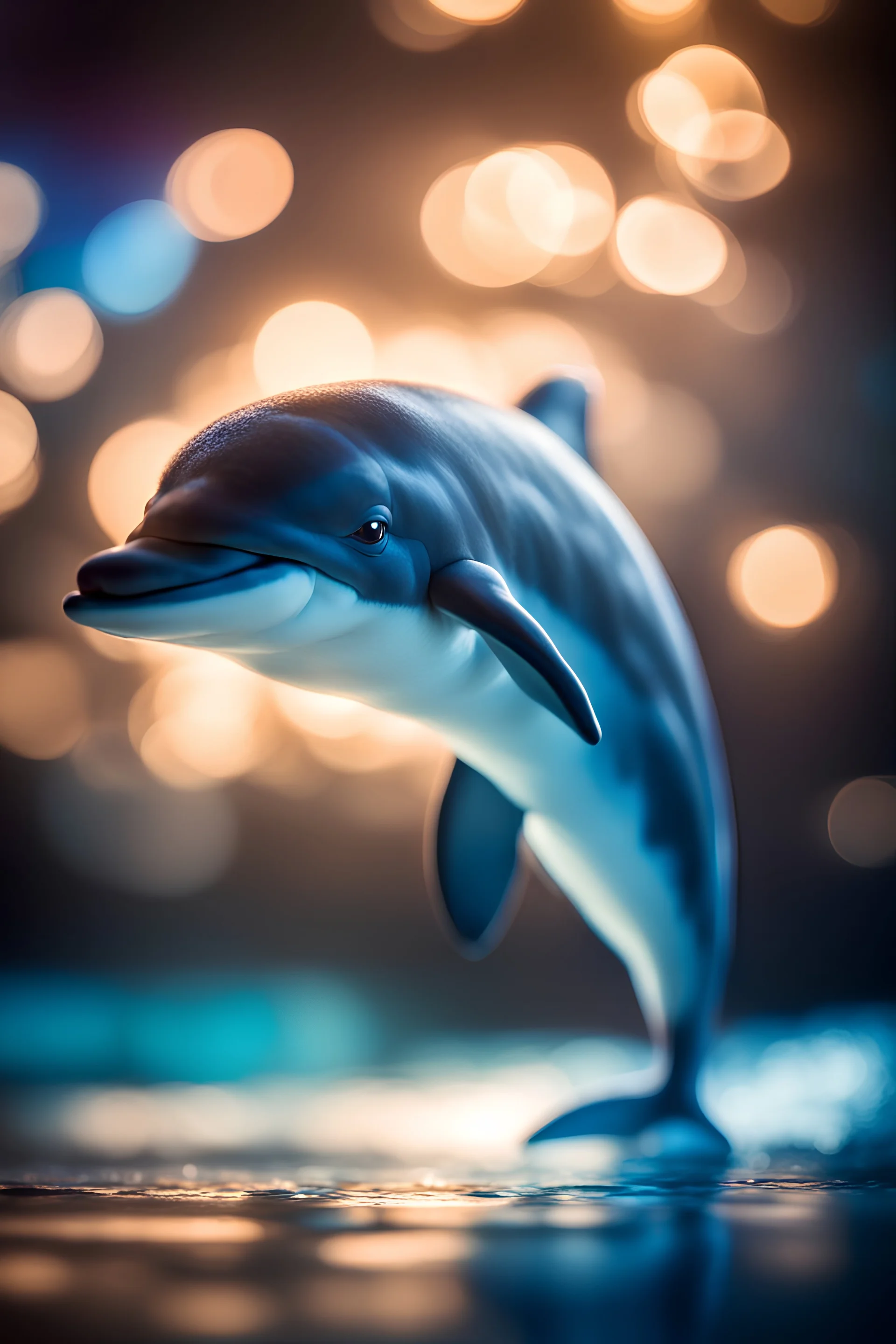 furry dolphin, bokeh, downlight, prize winning, depth of field, in the style of ivo caprino, backlight, aura