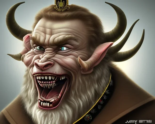 president Putin angry satan with horns fangs and tusk