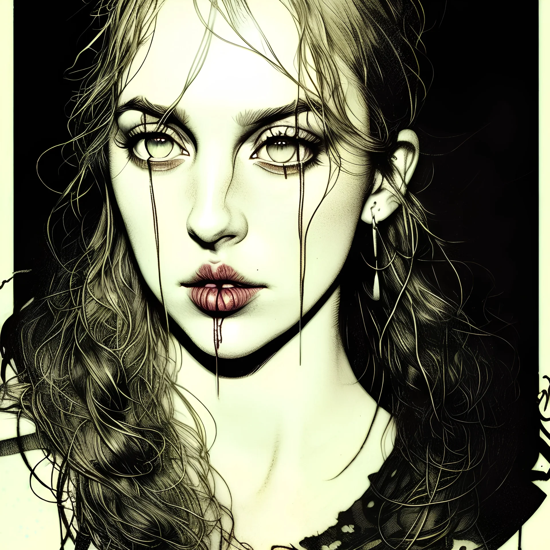 Singer Danish MØ face, illustration in the style of <arthur rackham> <Yoji Shinkawa> <John Kenn Mortensen> <kilian eng>,