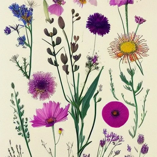 delicate arrangement of pressed flowers, beautiful composition, aesthetic layout, wildflowers, fine lineart, botanical illustration