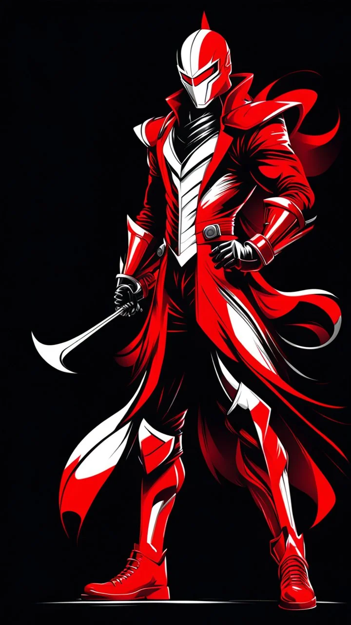 Dragman art illustration black background red and white color full body