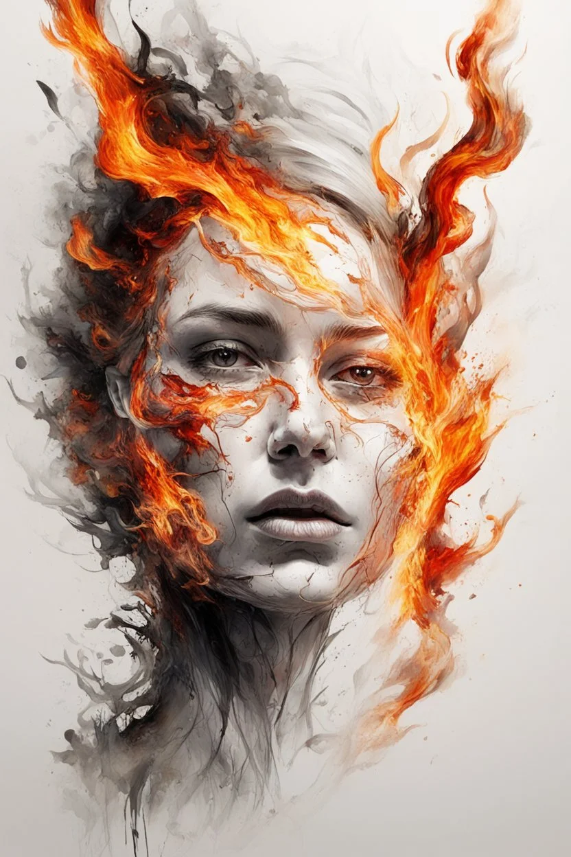 art, abstract, human, burning edges, (intense and emotional visual experience:1.5), (captivating and fiery ambiance:1.3), (dramatic and captivating essence:1.2), (fiery details:1.3), white background