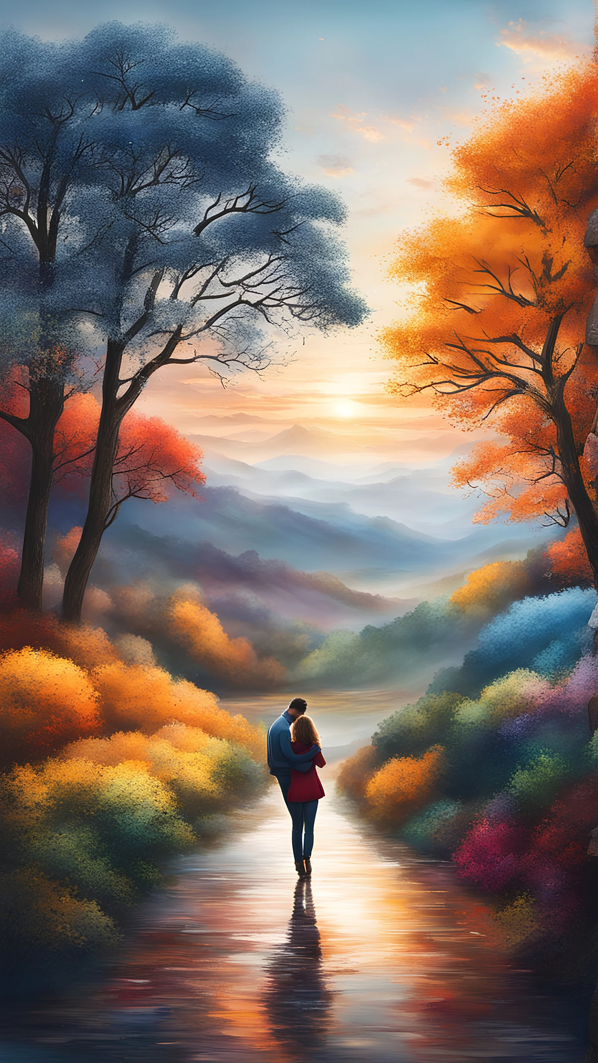 a couple navigating through different seasons of life together. Showcase the changing landscapes and emotions as their love evolves and matures