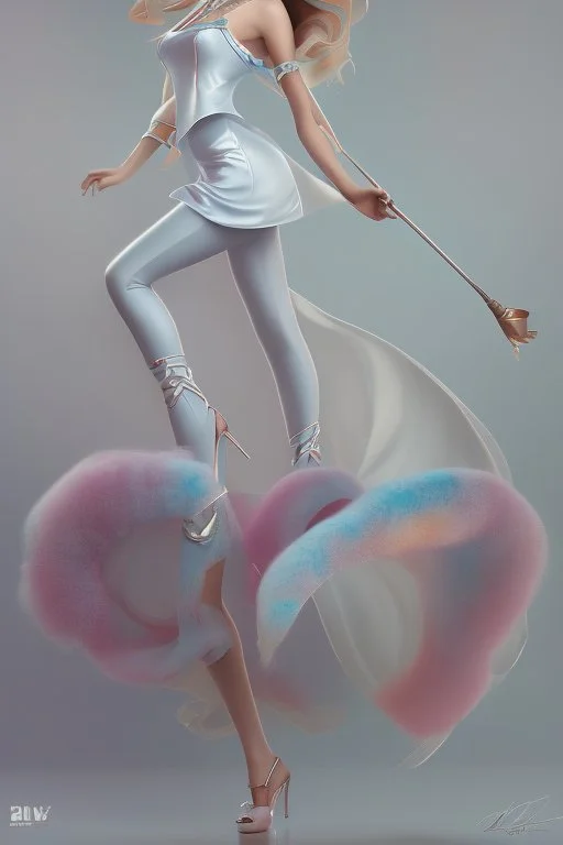 full body shot of Cotton candy girl, digital painting, high quality,standing pose, by IrinaKapi