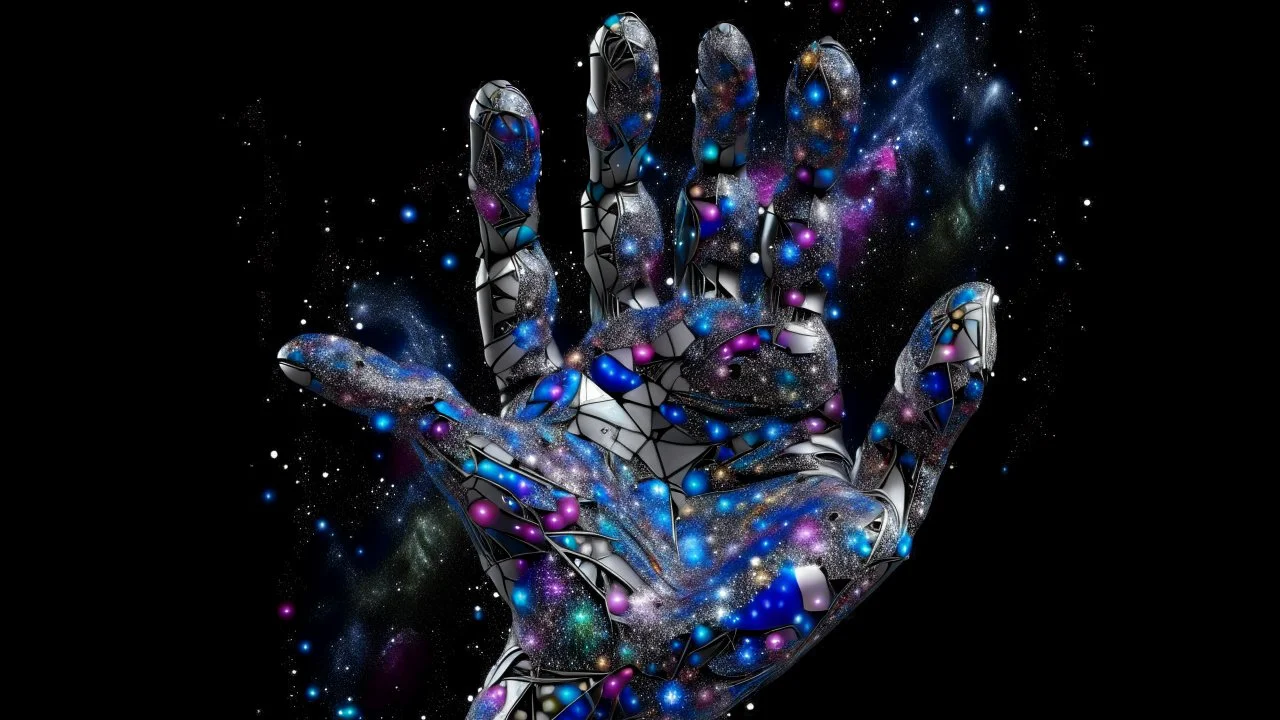 anamorphism trompe l'oeil hyperspace jeweled giant hand modelling a galaxy