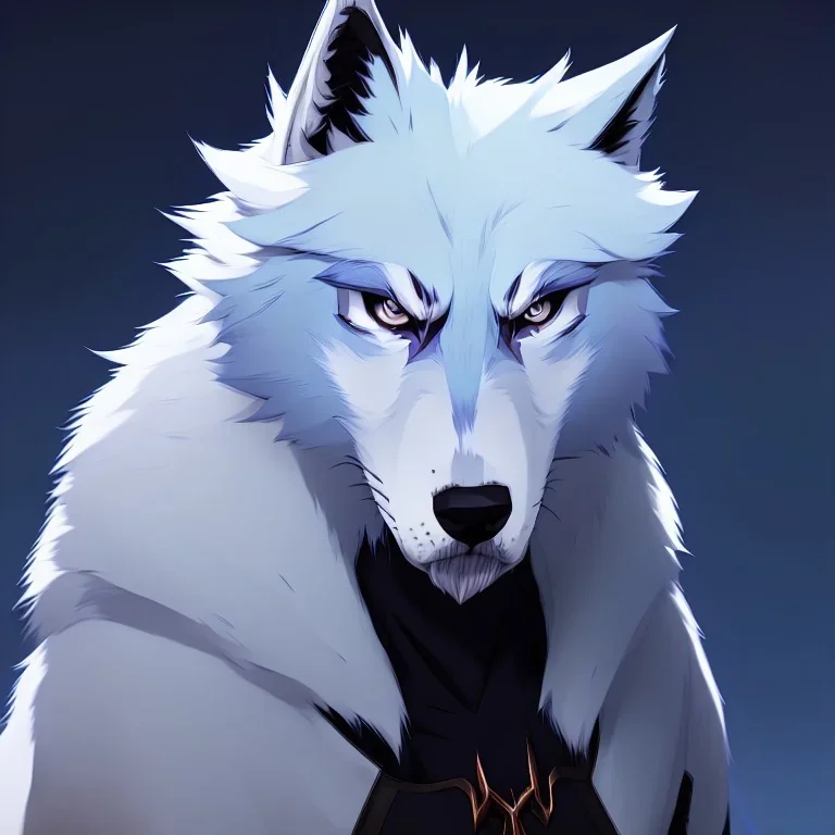 wolf furry blue hair digital art anime style male white fur anthropomorph