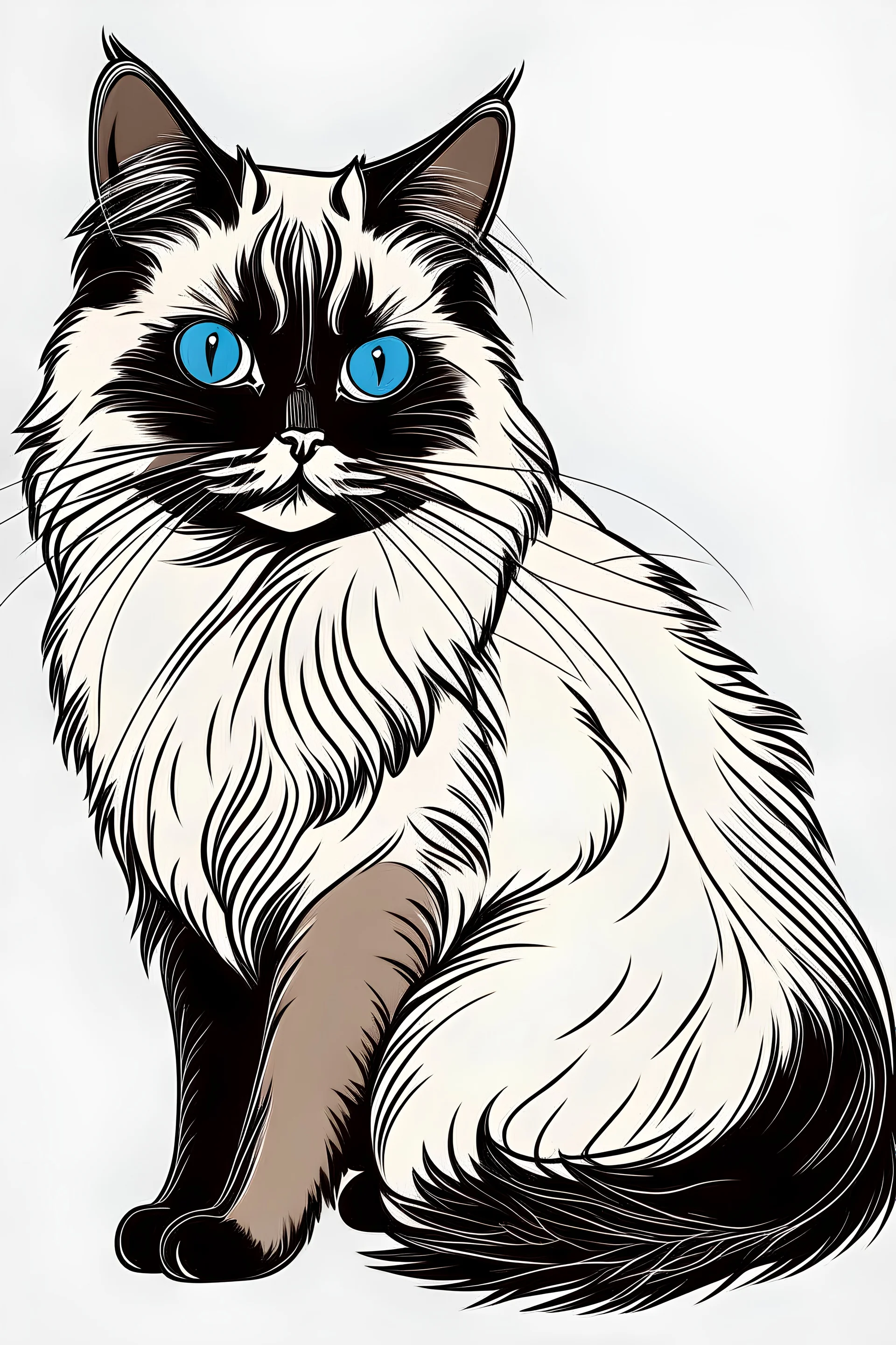 Birman Cat Breed clipart line art, half body short logo.