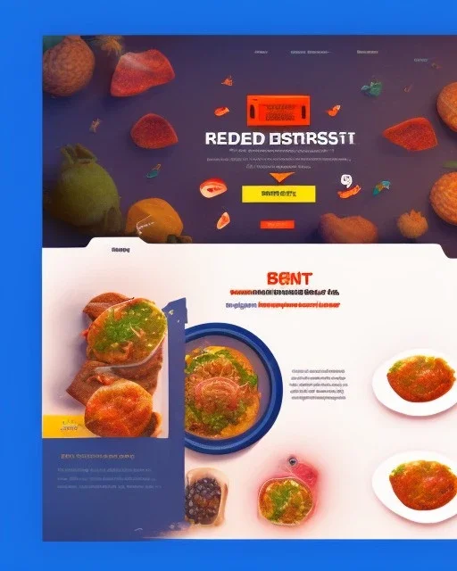 a food delivery web landing page design with burst of colors and illustrations, hyper realism, hyper details