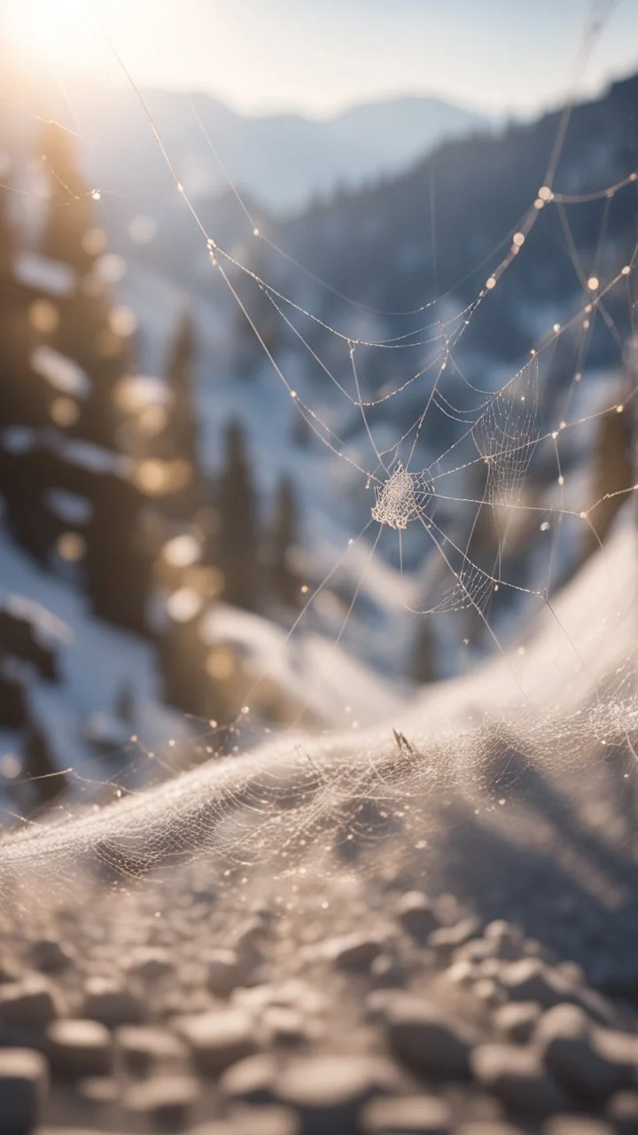 a spider web that goes down hill with a ski jumper in it, bokeh like f/0.8, tilt-shift lens 8k, high detail, smooth render, down-light, unreal engine, prize winning