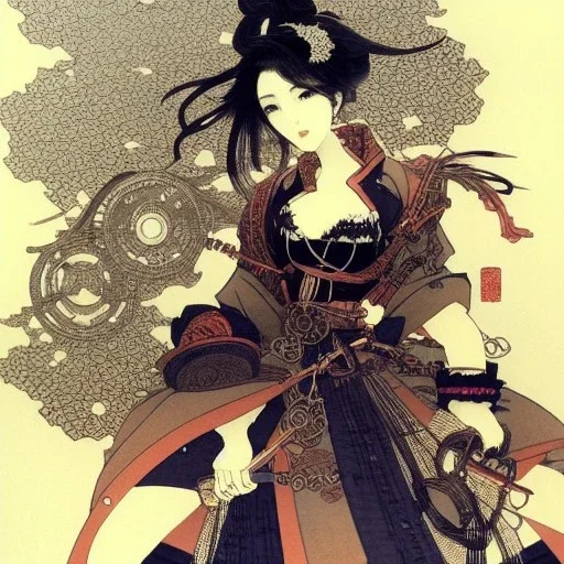 beautiful steampunk huge girl, hyper detailed, hyperdetailed, intricately detailed, illustration by <Katsushika Hokusai> <Yoji Shinkawa>,