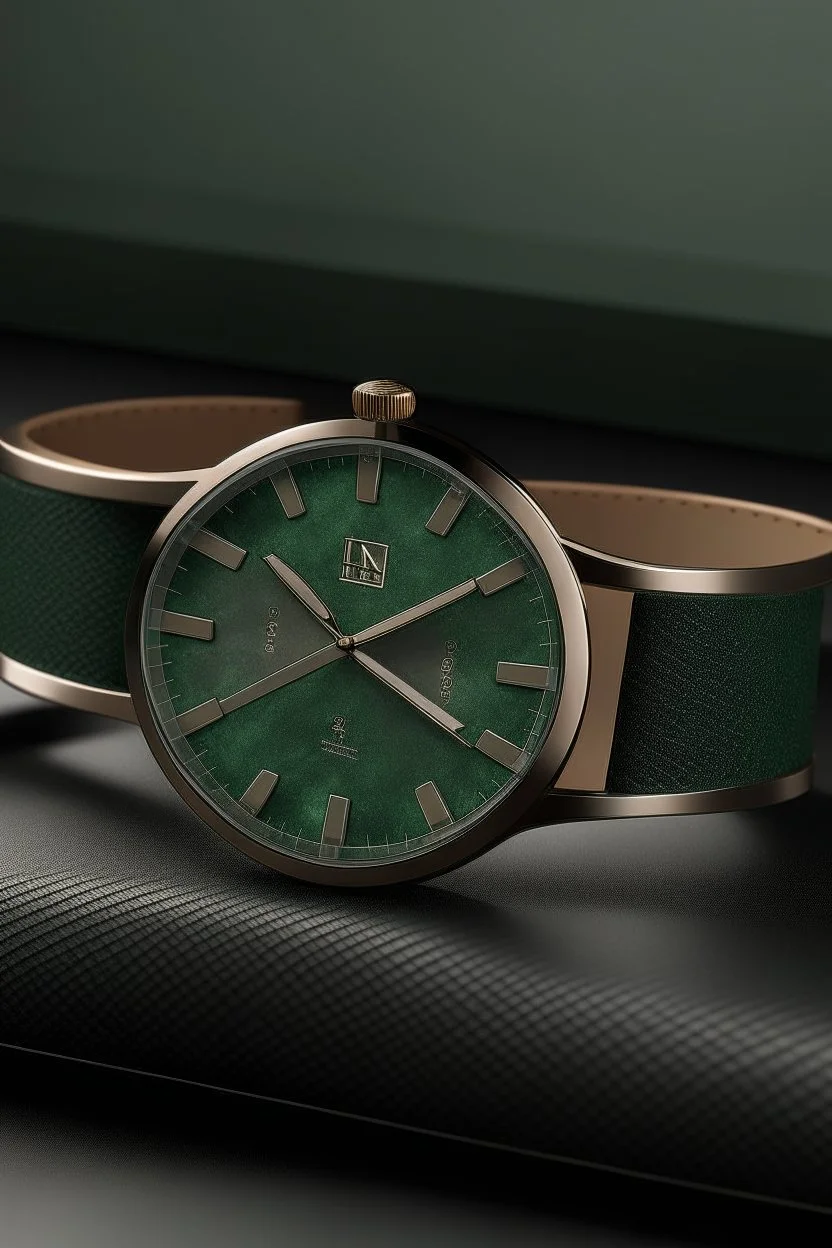 DDesign a realistic image that combines the timeless elegance of an aventurine dial watch with a vintage aesthetic. Incorporate classic elements in the background and styling to evoke a sense of nostalgia while maintaining a high level of realism.