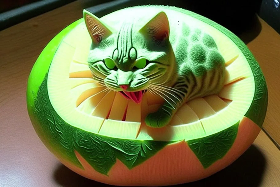 cat watermelon carving