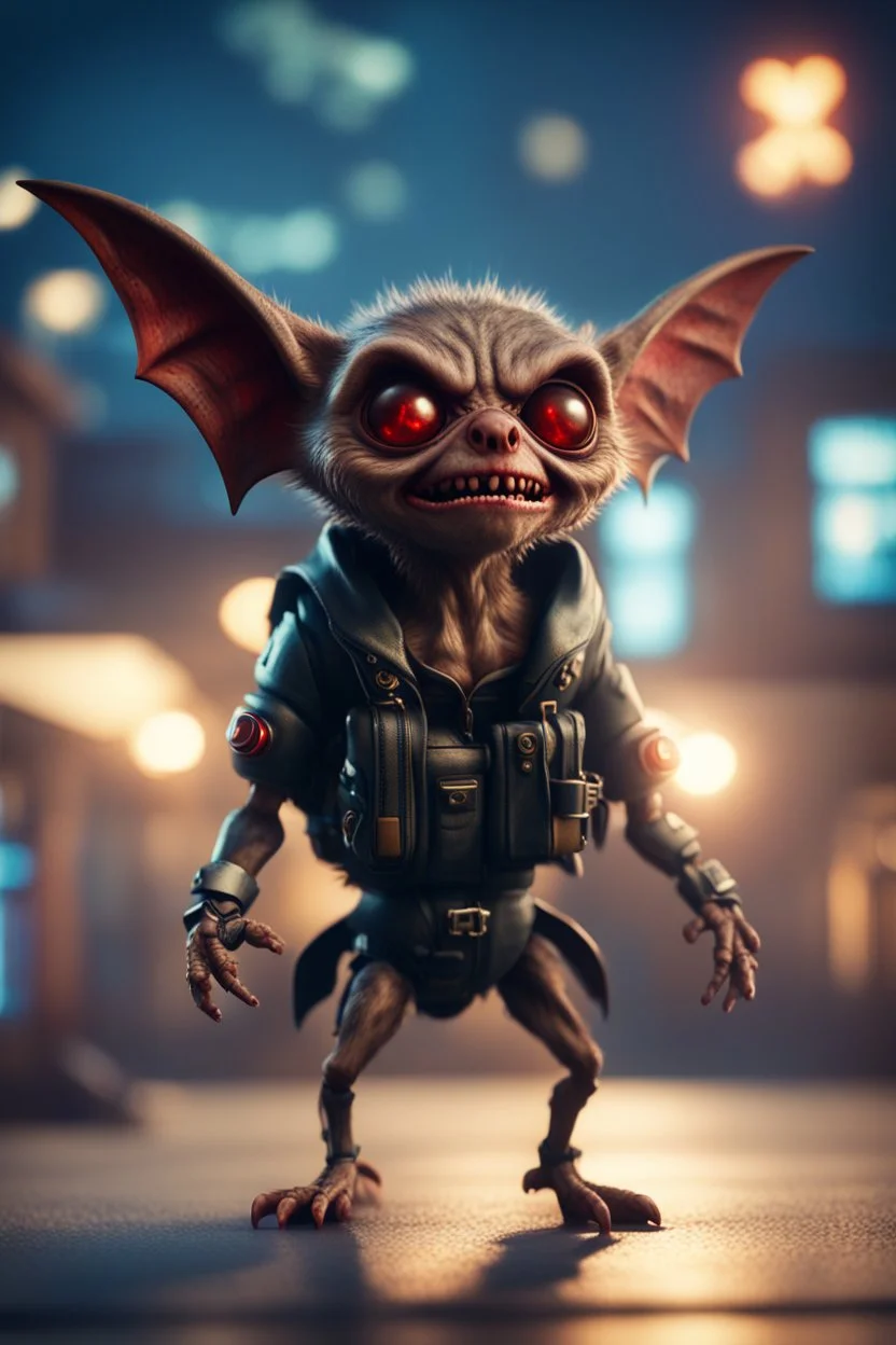 glowing vampire bat gremlin official doctor hippie in the evening, hovering with glowing jets from rocket backpack over hospital, in the style of a fallout 4,bokeh like f/0.8, tilt-shift lens 8k, high detail, smooth render, down-light, unreal engine, prize winning