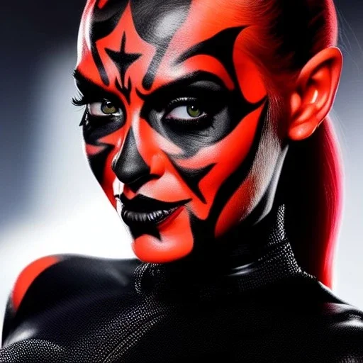 Ultra detailed fullbody Portrait in oil on canvas of busty ana de armas as female Darth Maul,wearing a skintight suit, extremely detailed digital painting,extremely detailed face,crystal clear Big eyes, mystical colors ,perfectly centered image, perfect composition, rim light, beautiful lighting,masterpiece,8k, stunning scene, raytracing, anatomically correct, in the style of Wizyakuza and robert e howard and InHyuk Lee and Ohrai Noriyoshi and Simon Bisley.