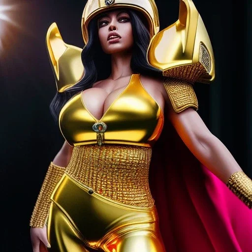 Ultra detailed fullbody Portrait in oil on canvas of busty Great Sword Gallia with Gold armor and helmet-Saint seya,extremely detailed digital painting,ultrarealistic skin,intense stare, extremely detailed face, crystal clear eyes, mystical colors ,perfectly centered image, perfect composition, rim light, beautiful lighting,masterpiece ,8k, stunning scene, raytracing, anatomically correct, in the style of Simon Bisley and Ohrai Noriyoshi and robert e howard and Steve Jung and Wizyakuza.