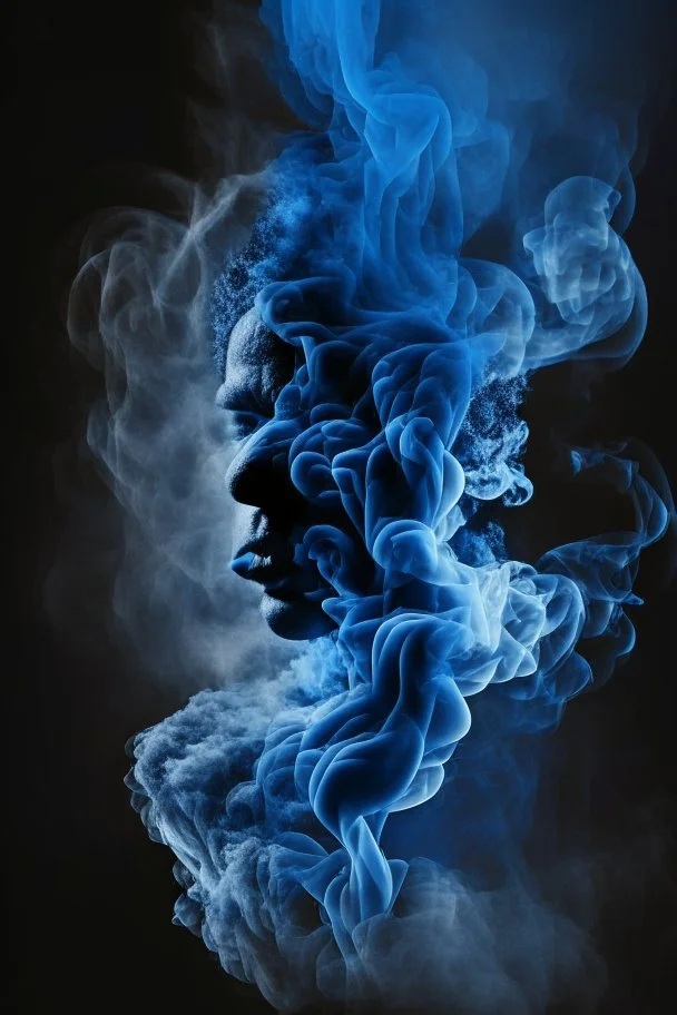 blue smoke in a shape of a smoke person