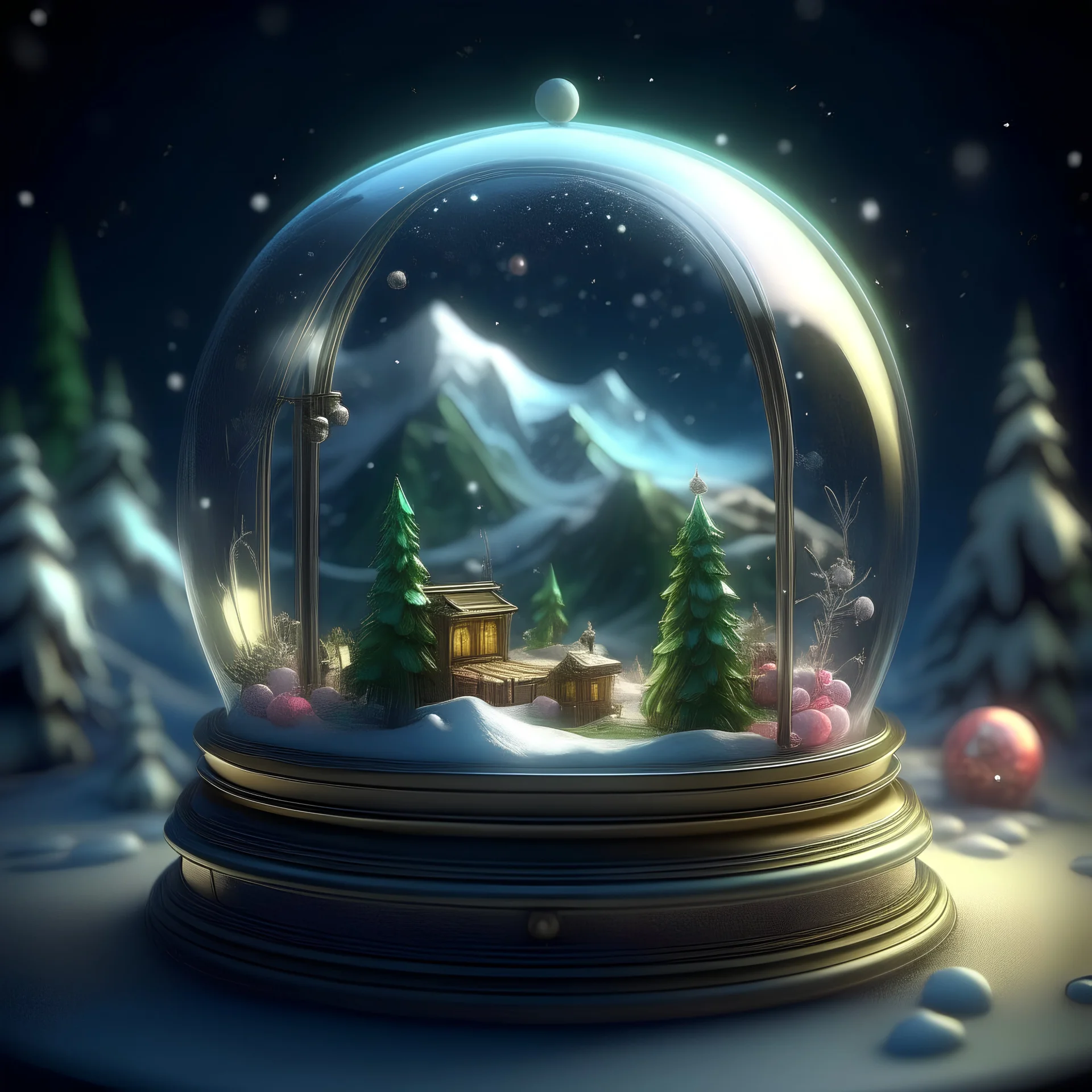 knollingcase, scenery of Portable gum making machine inside of snow globe, aurora borealis, transparent data visualization, trending on artstation, by Tom Bagshaw and Seb McKinnon, ultra detailed, hyper-realistic, cinematic, dramatic lighting, volumetric lighting, 150mm, octane render, photorealistic, denoise,