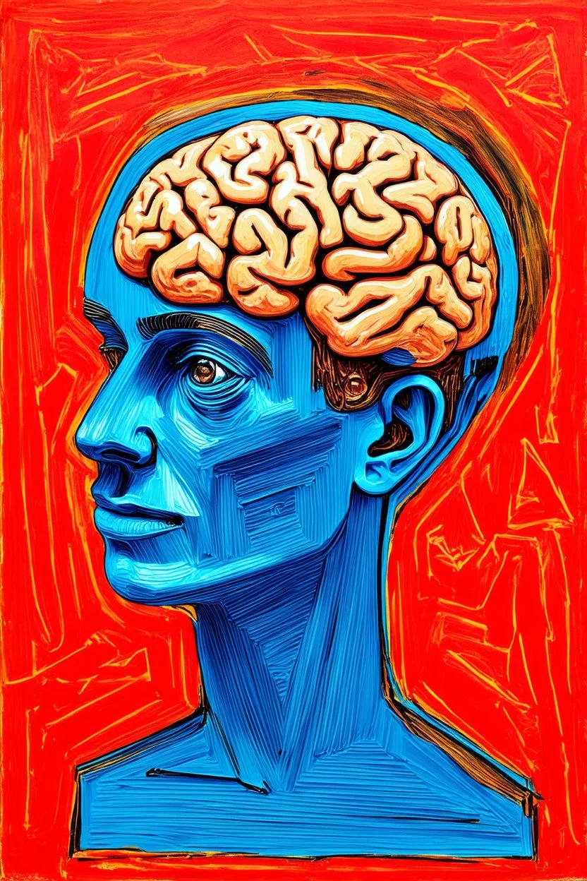 The rot starts at the head; expressionist Dada outline of a person with a malfunctioning brain surrounded by a Matisse-inspired Palette