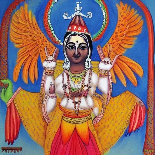 holy cow with hands and wings in India painting style