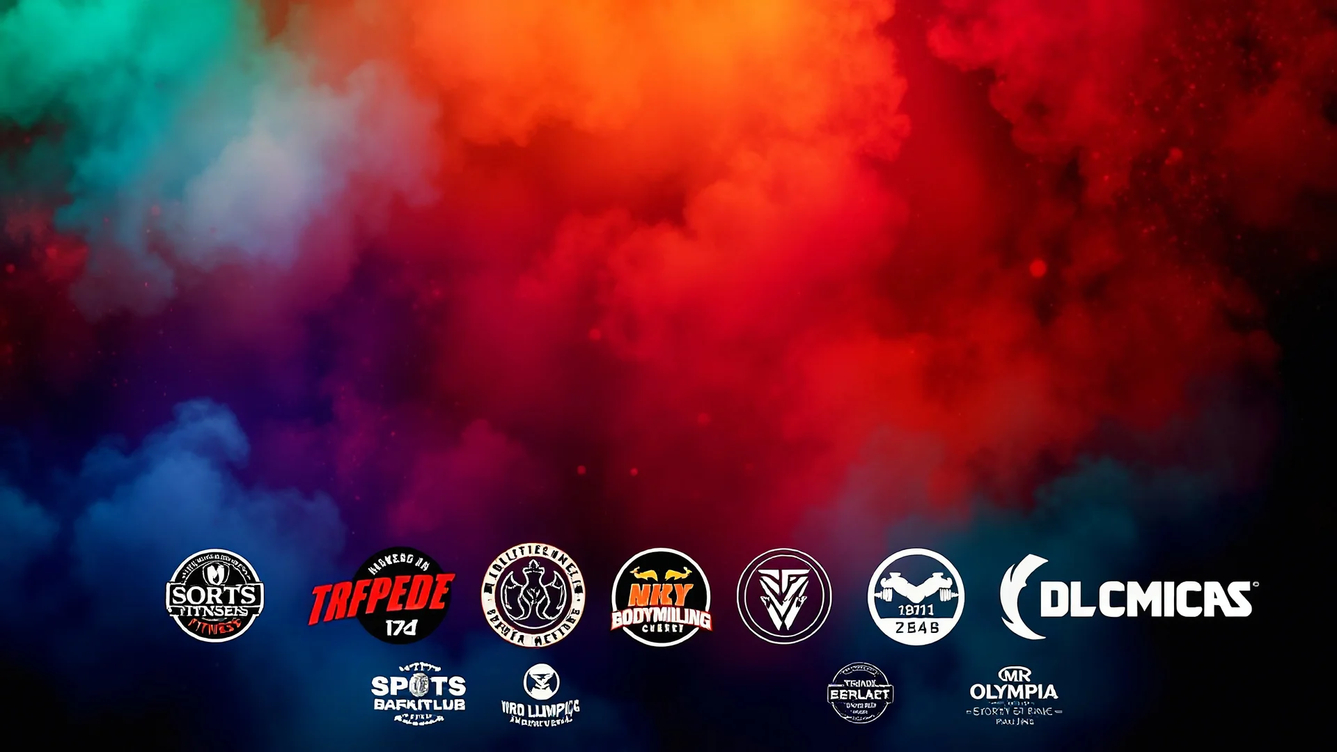 A background design suitable for a fitness club with an amazing color theme with several famous sports, fitness, bodybuilding and Mr. Olympia logos at the bottom of the image.