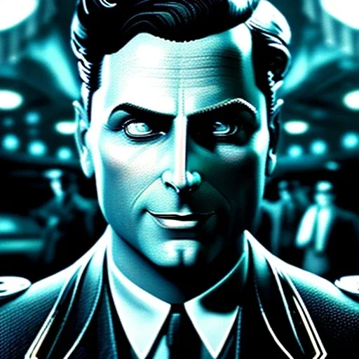 a picture of Andrew Ryan from Bioshock, darker colors, master quality, backlighting, soft lights, full body portrait, in frame, 8k, dark color pallet, perfectly drawn face, well drawn, BioShock, realistic