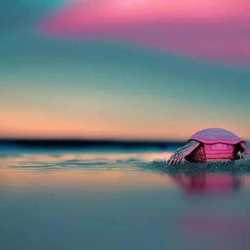 turtle and pink sky and pink sea