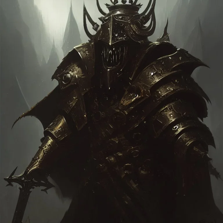 evil king in black metal armor, angry, emperious, 8k resolution concept art portrait by Greg Rutkowski, steampunk