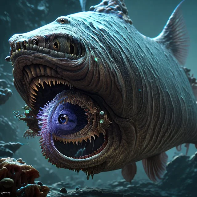 fluid ink angler fish creature, unreal engine 5, 8k resolution, photorealistic, ultra detailed