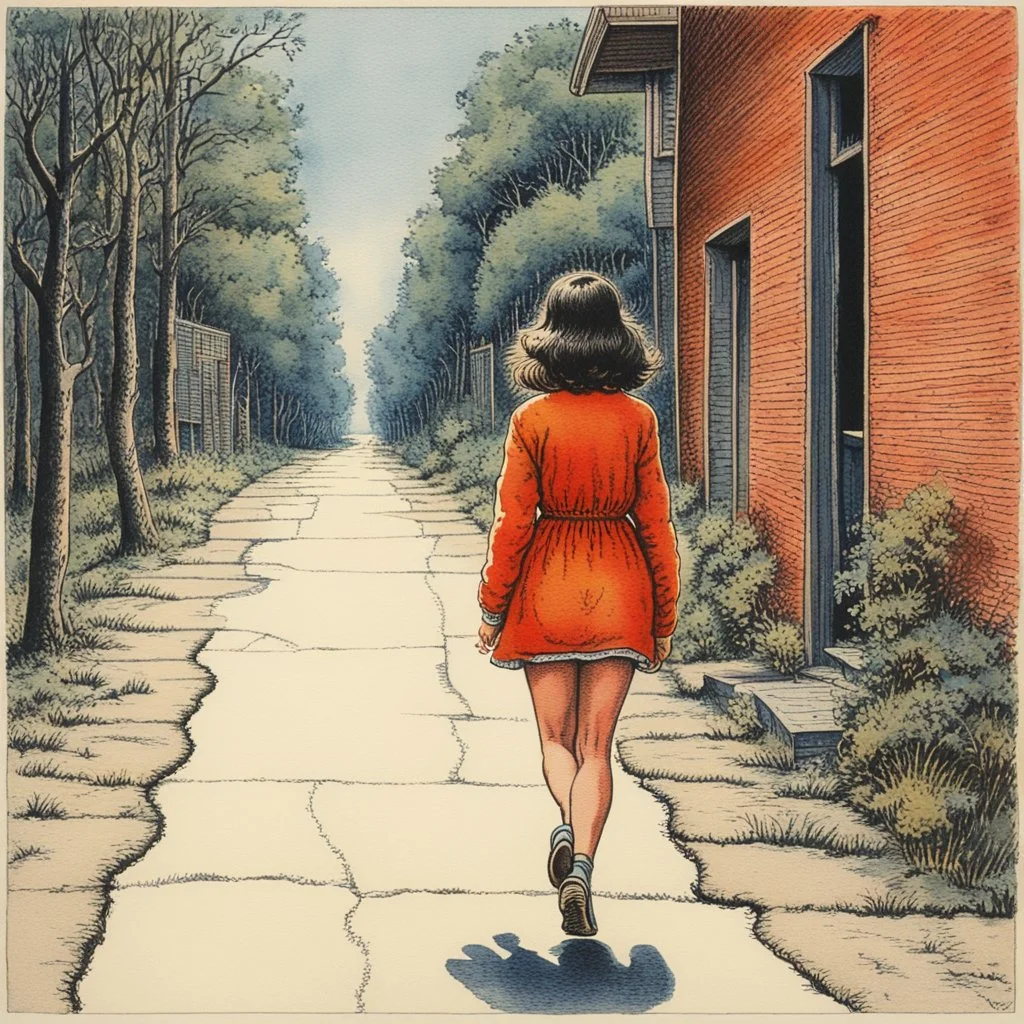 “Girl Walking Away,” a watercolor painting by R. Crumb, 1966. From Odds & Ends by R. Crumb, published by Bloomsbury Publishing Plc, 2001.