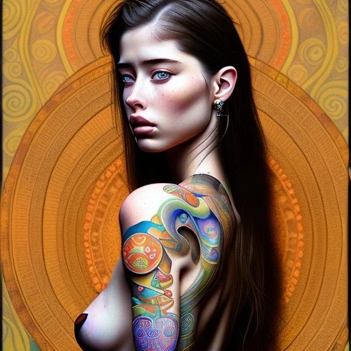 retrato de Sarah McDaniel tribal bella con tatuajes con estilo de Gustav Klimt