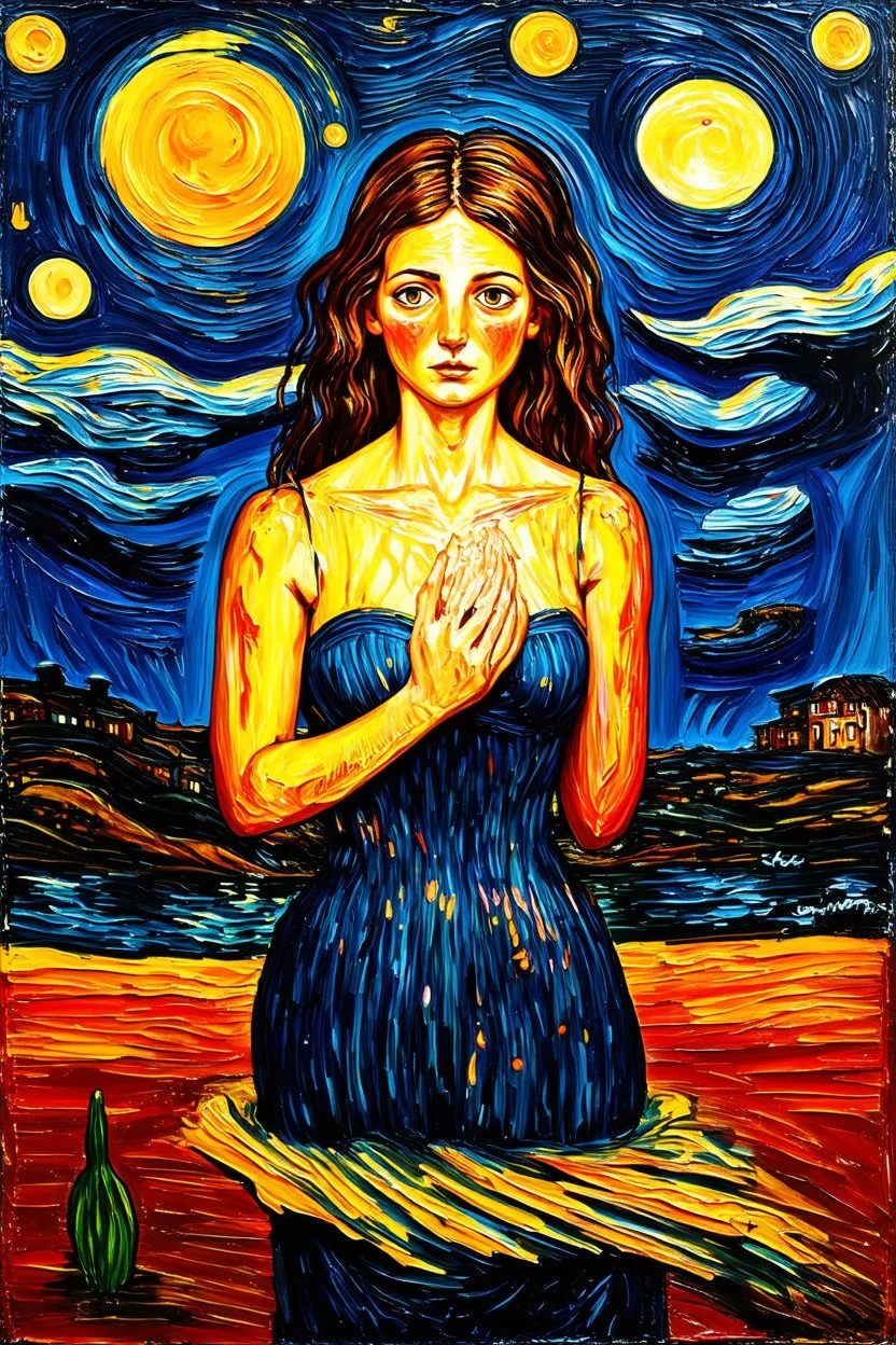 soul cracking open under moonlight; painting in the style of Edvard Munch
