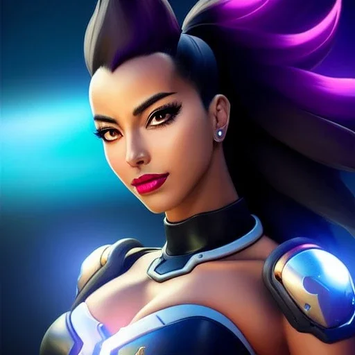 Ultra detailed fullbody Portrait in oil on canvas of overwatch character-SOMBRA with armor,extremely detailed digital painting,intense stare, extremely detailed face, crystal clear eyes, mystical colors ,perfectly centered image, perfect composition, rim light, beautiful lighting,masterpiece ,8k, stunning scene, raytracing, anatomically correct, in the style of Steve Jung and robert e howard and Wizyakuza and Ohrai Noriyoshi and Simon Bisley and uncannyknack and kilory.