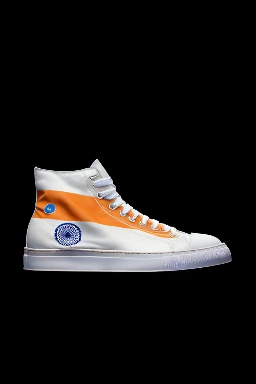 A sneaker with India's flag printed on the material