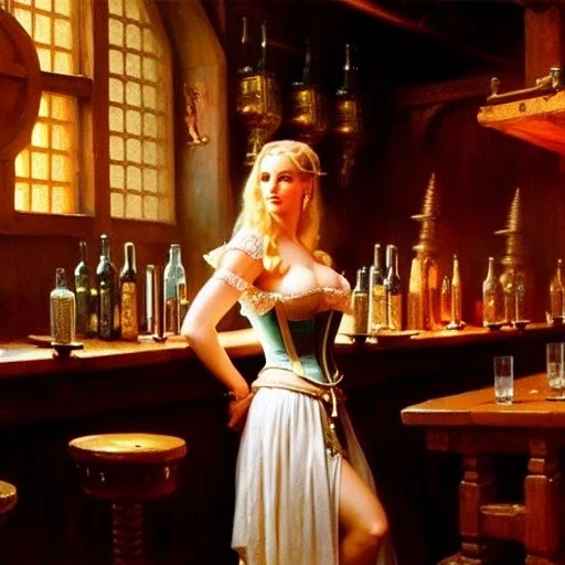 fullbody portrait 'beautiful face blonde massiveboobs medieval wench on tavern in medieval city',corset,painting by gaston bussiere, greg rutkowski, yoji shinkawa, yoshitaka amano, tsutomu nihei, donato giancola, tim hildebrandt, oil on canvas, cinematic composition,sharp image, extreme detail,((fit full head inside picture)),32k