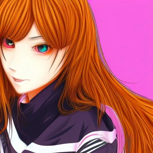 Anime style art of female teenager with dark orange eyes and long blonde hair