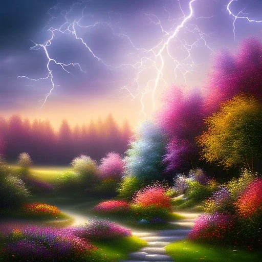 flowery landscape with bright besutiful fairy portrait, soft pastel colors, soft lightning