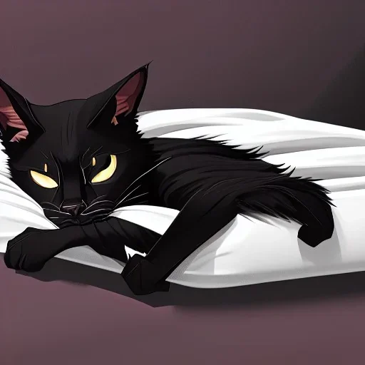 Gato negro durmiendo en una cama