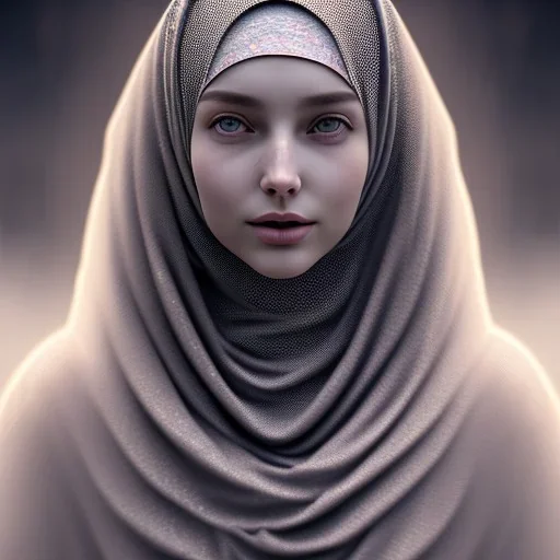 close up portrait of fog as woman in hijab, fine detail, highly intricate, modern surrealism painting, defined cracks and breaks, high-quality, volumetric lighting, 8k, ultrahd, George Grie, Marco Escobedo, Igor Morski,Brian Froud, Howard Lyon, Selina French,