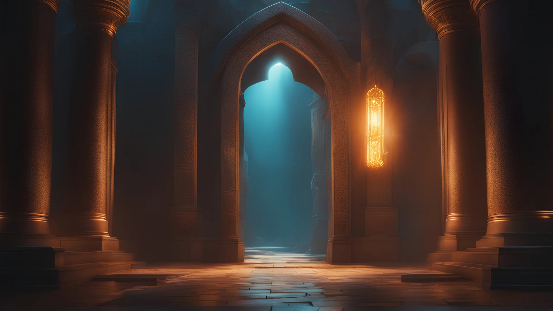 an ancient gate to another world, glowing with magic. cinematic lighting, hyper realisme, Hyperrealistic, splash art, concept art, mid shot, intricately detailed, color depth, dramatic, 2/3 face angle, side light, colorful background